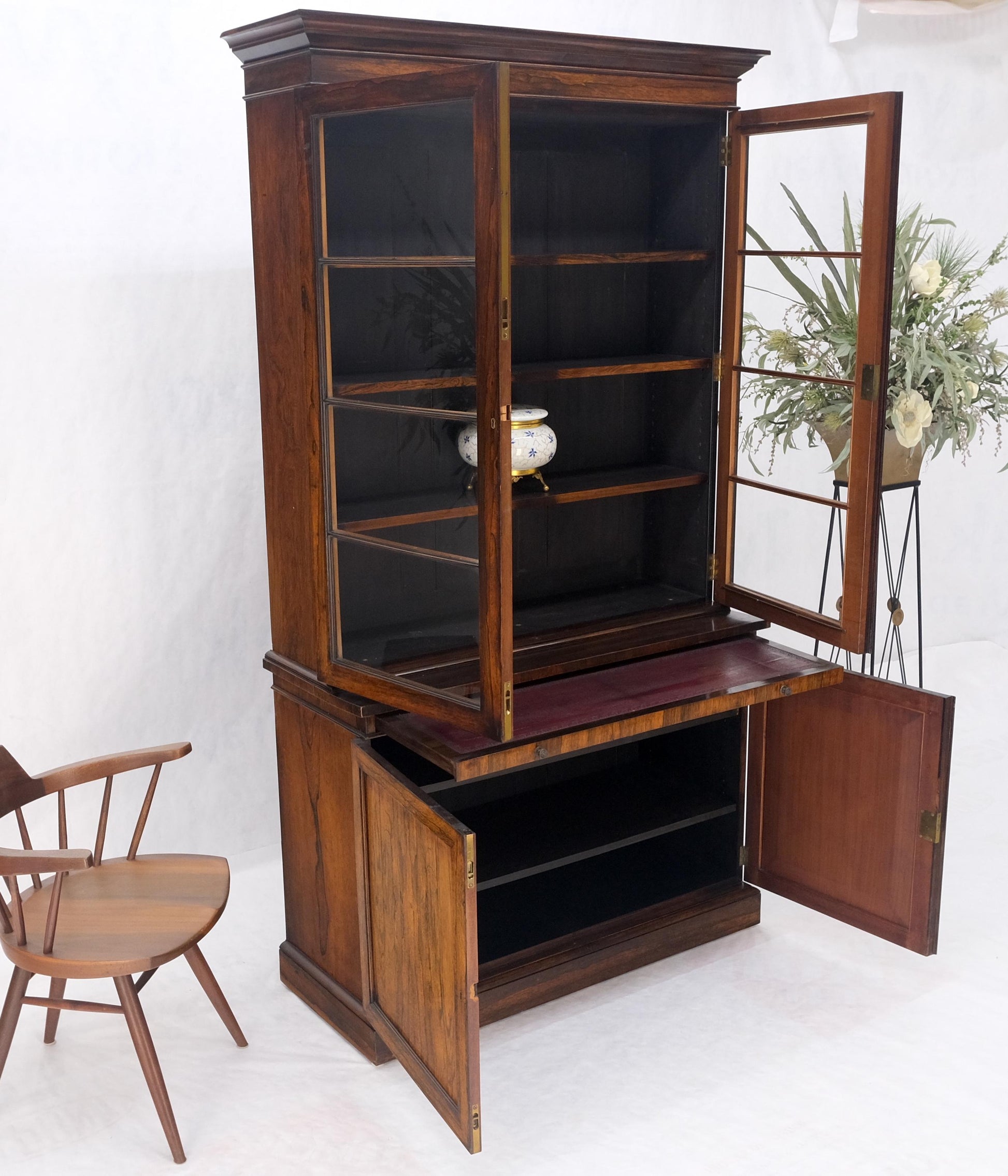 EstablishedLines All Rosewood Double Glass Doors Adjustable Shelves Pull Out Desk Secretary MINT!