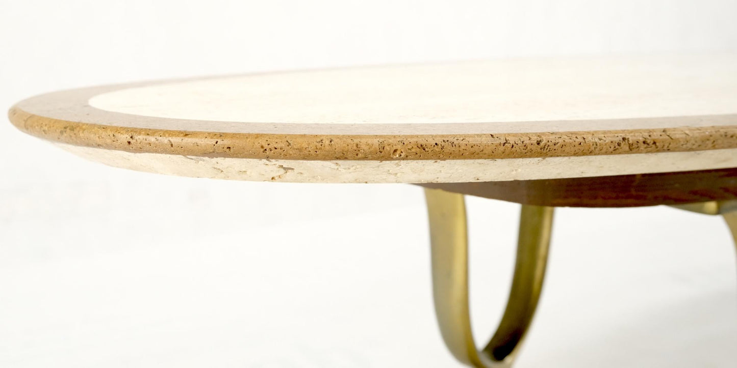 EstablishedLines Mid Century Modern Long Oval Inlaid Travertine Brass Base Coffee Table MINT!