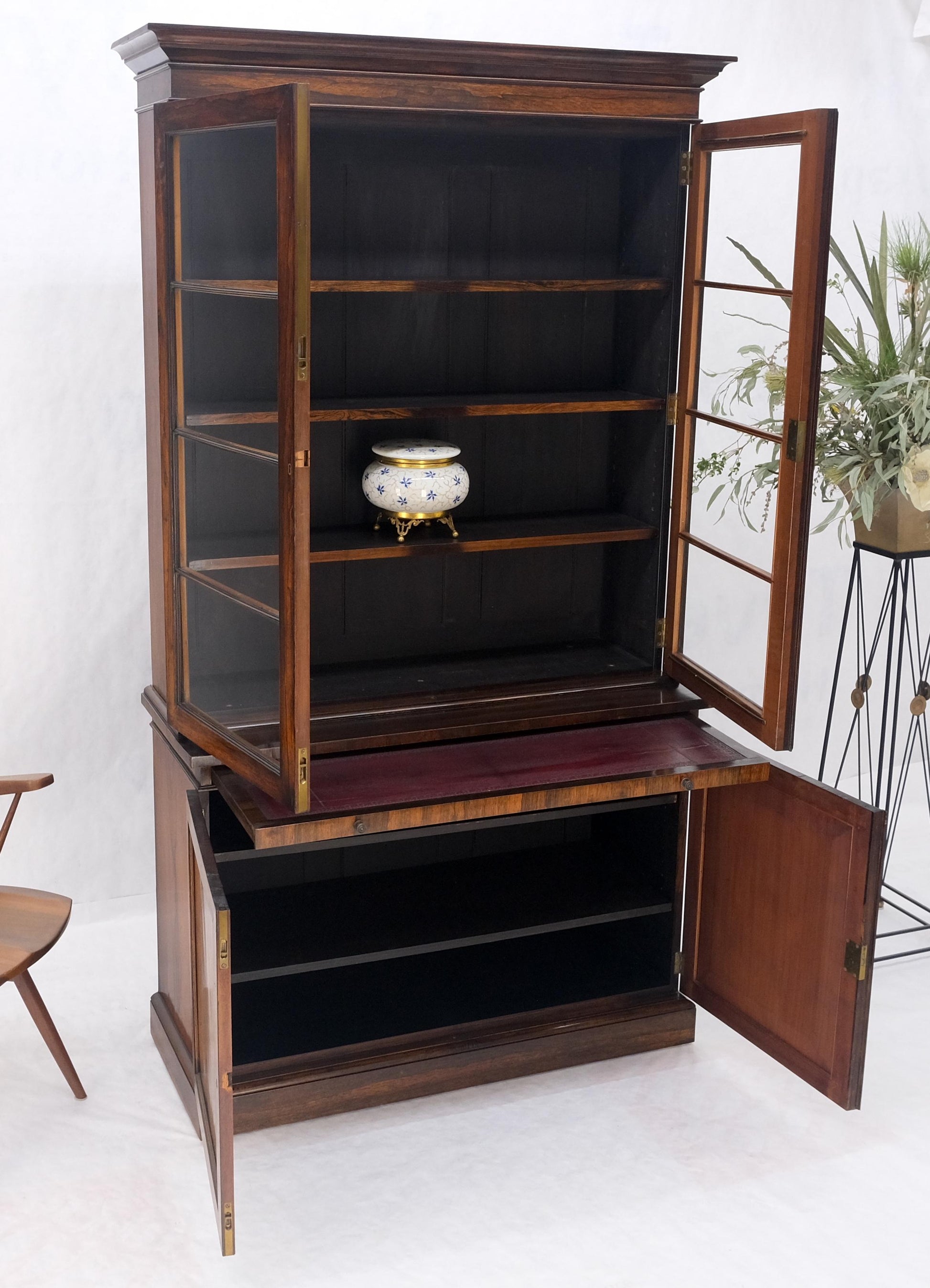 EstablishedLines All Rosewood Double Glass Doors Adjustable Shelves Pull Out Desk Secretary MINT!