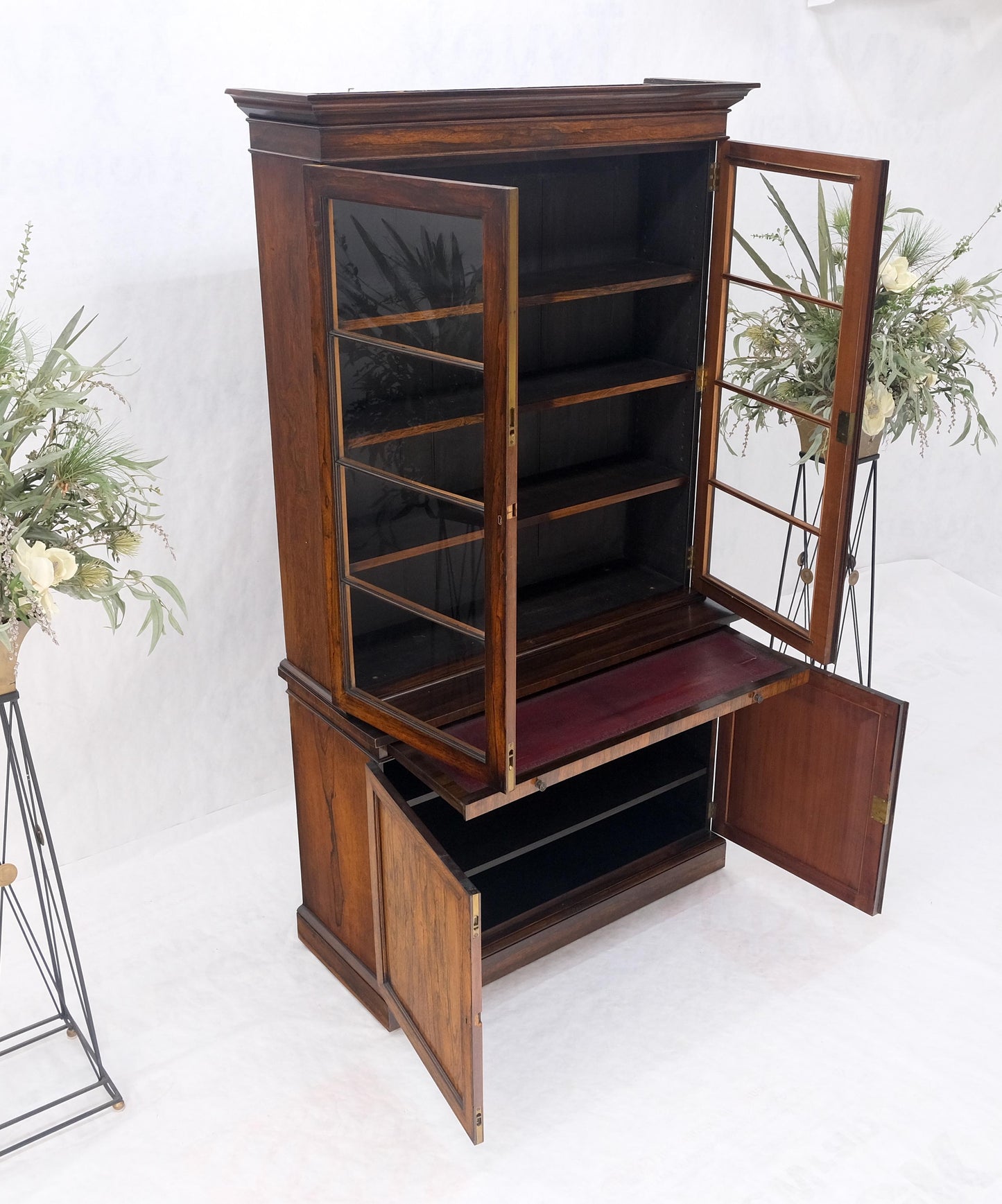 EstablishedLines All Rosewood Double Glass Doors Adjustable Shelves Pull Out Desk Secretary MINT!
