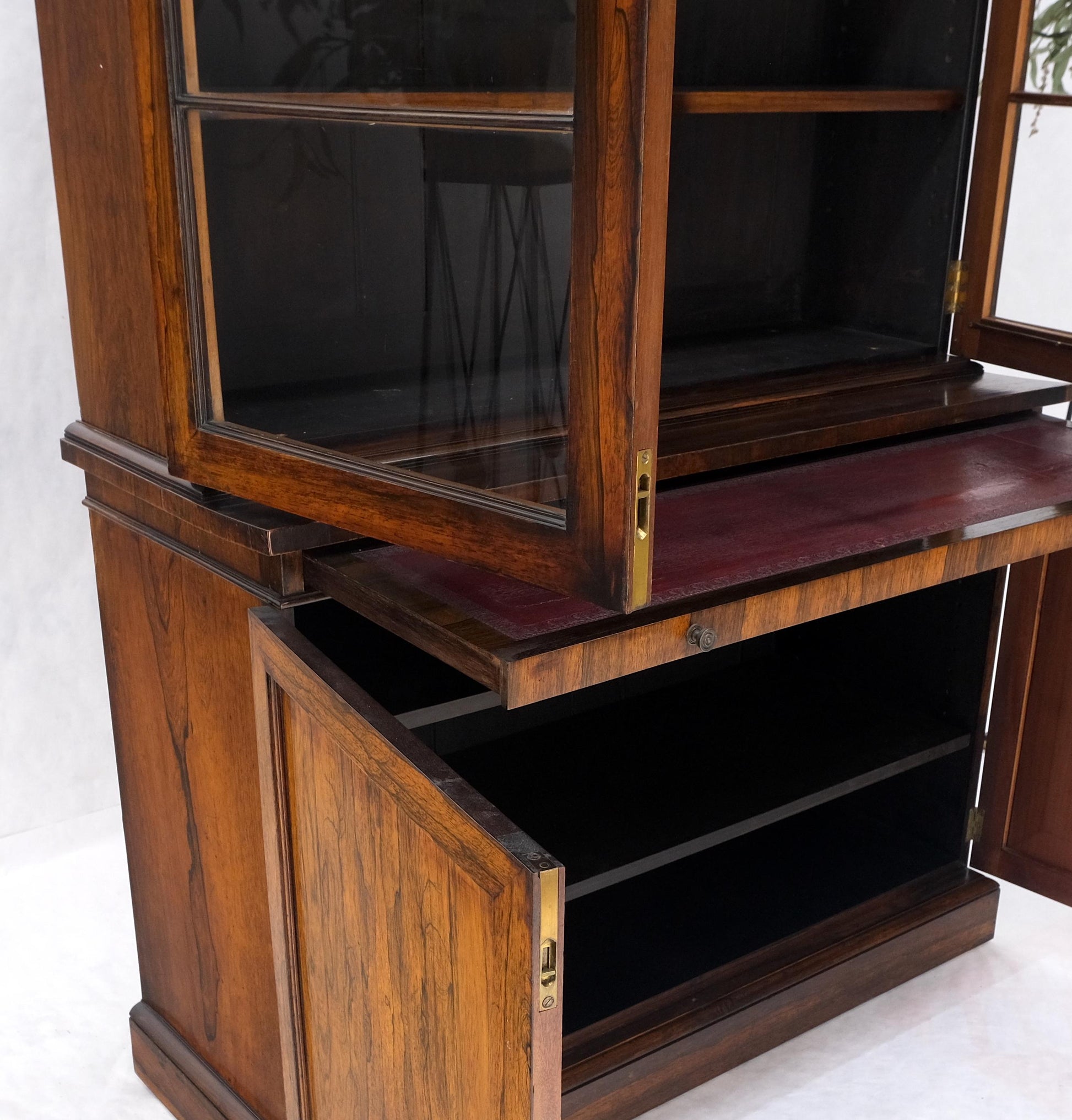 EstablishedLines All Rosewood Double Glass Doors Adjustable Shelves Pull Out Desk Secretary MINT!