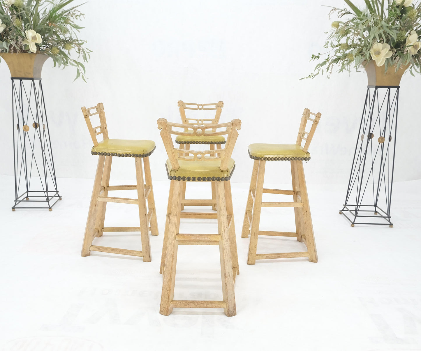 EstablishedLines Set of 4 Arts & Crafts Style Horse Head Carving Motif Bar Stools Chairs