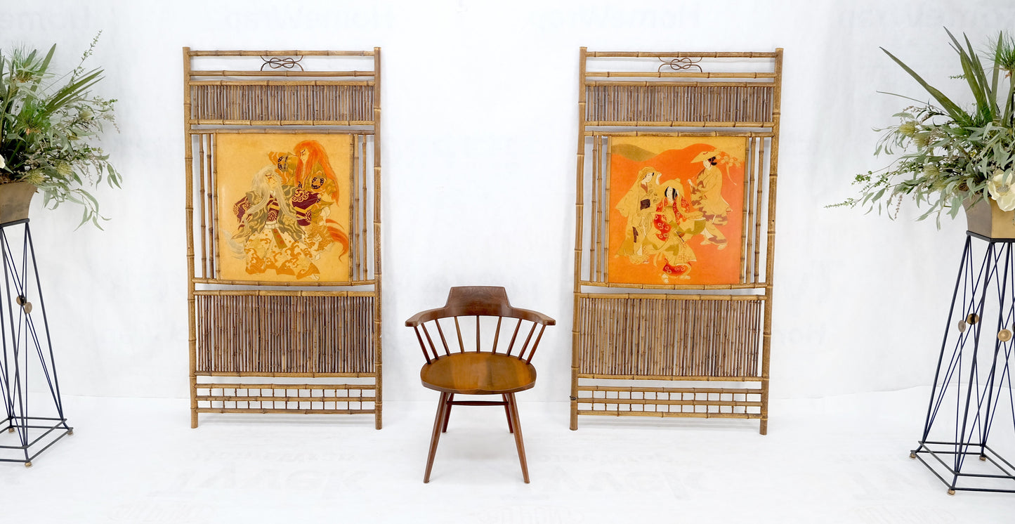 EstablishedLines Pair of Japanese Modern Bamboo Room Dividers Screens Decorative Panels Wall Art