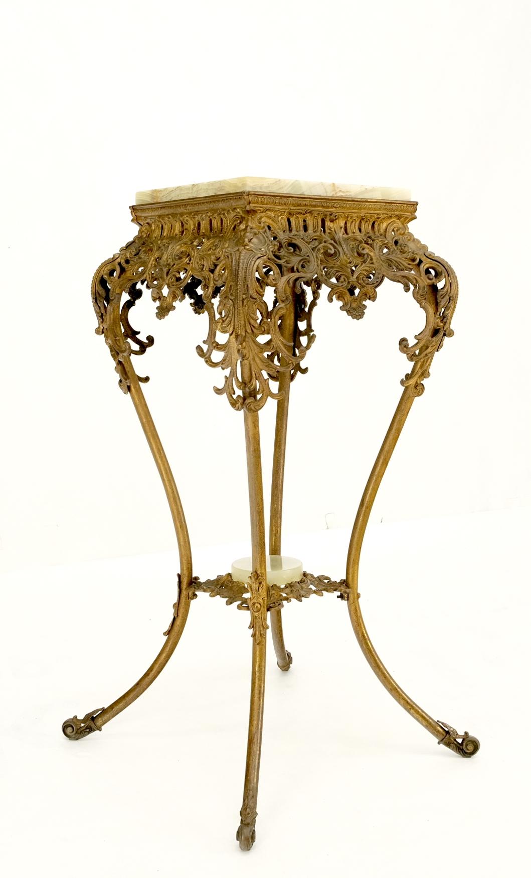 EstablishedLines Onyx Top Ornate Gilt Brass Base Lamp Table Stand Pedestal