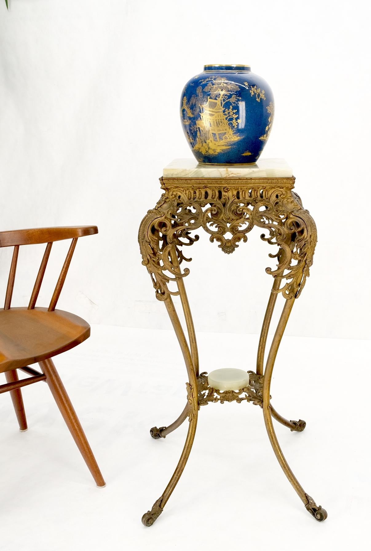 EstablishedLines Onyx Top Ornate Gilt Brass Base Lamp Table Stand Pedestal