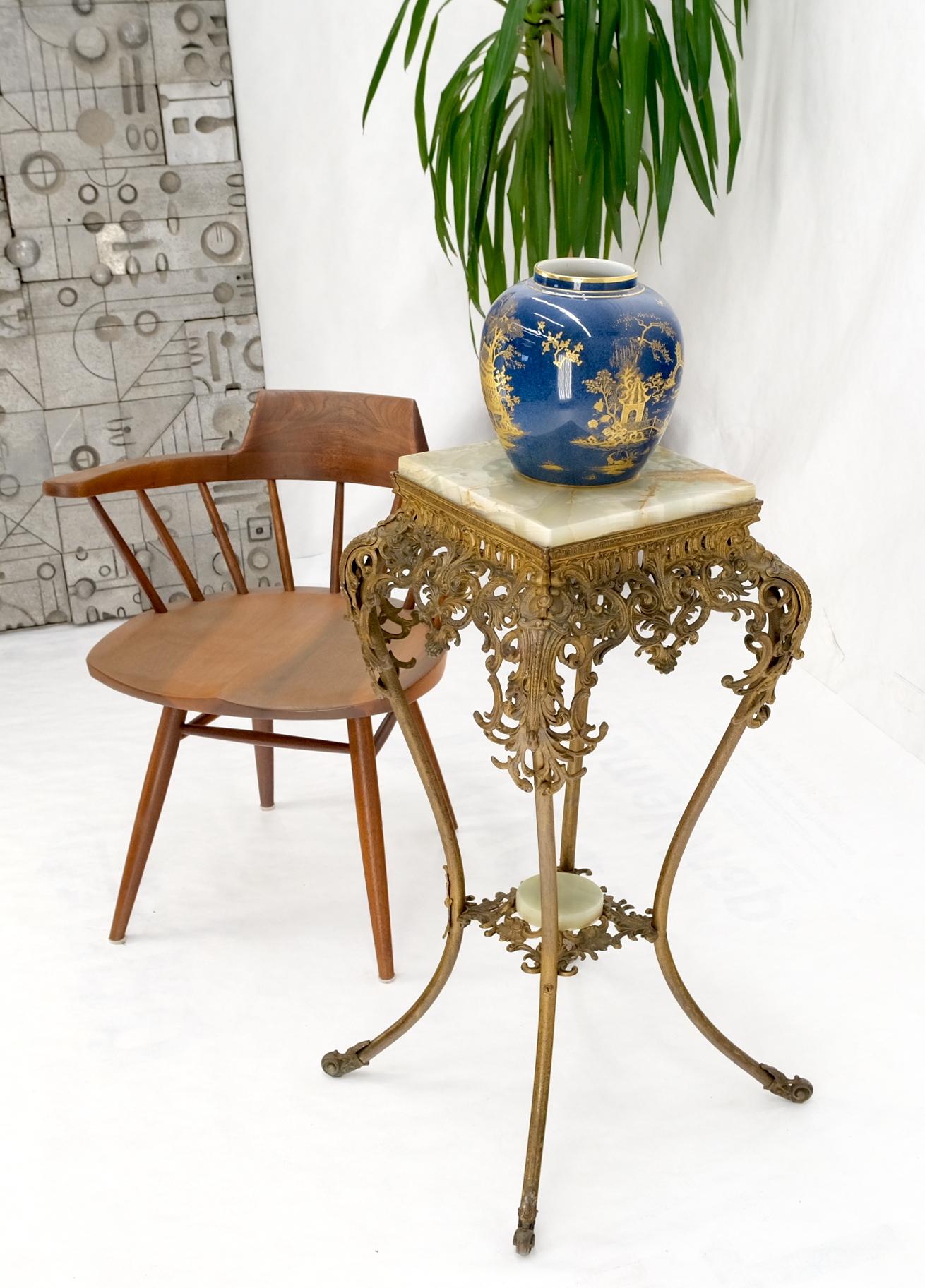 EstablishedLines Onyx Top Ornate Gilt Brass Base Lamp Table Stand Pedestal