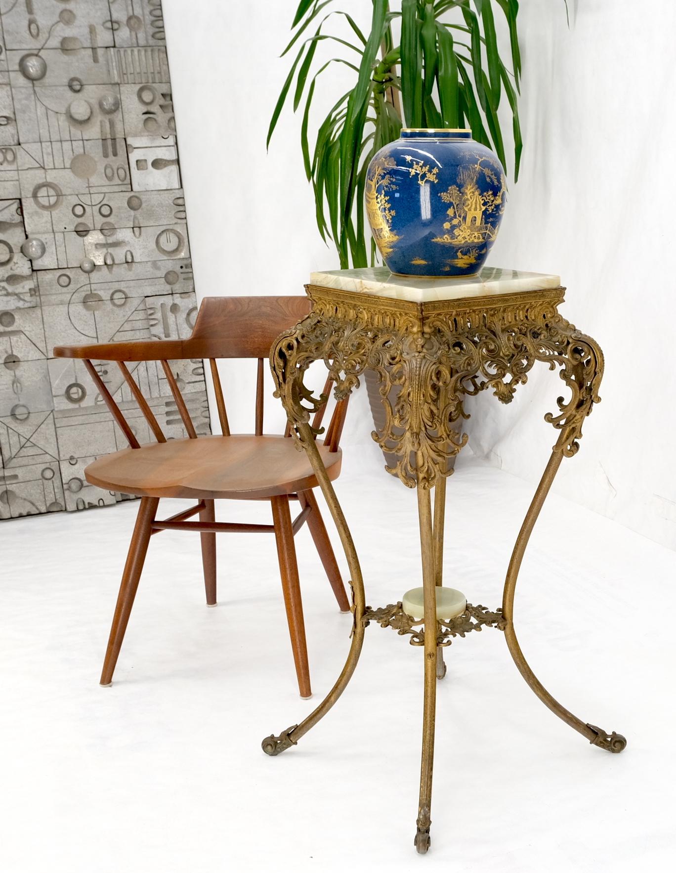 EstablishedLines Onyx Top Ornate Gilt Brass Base Lamp Table Stand Pedestal