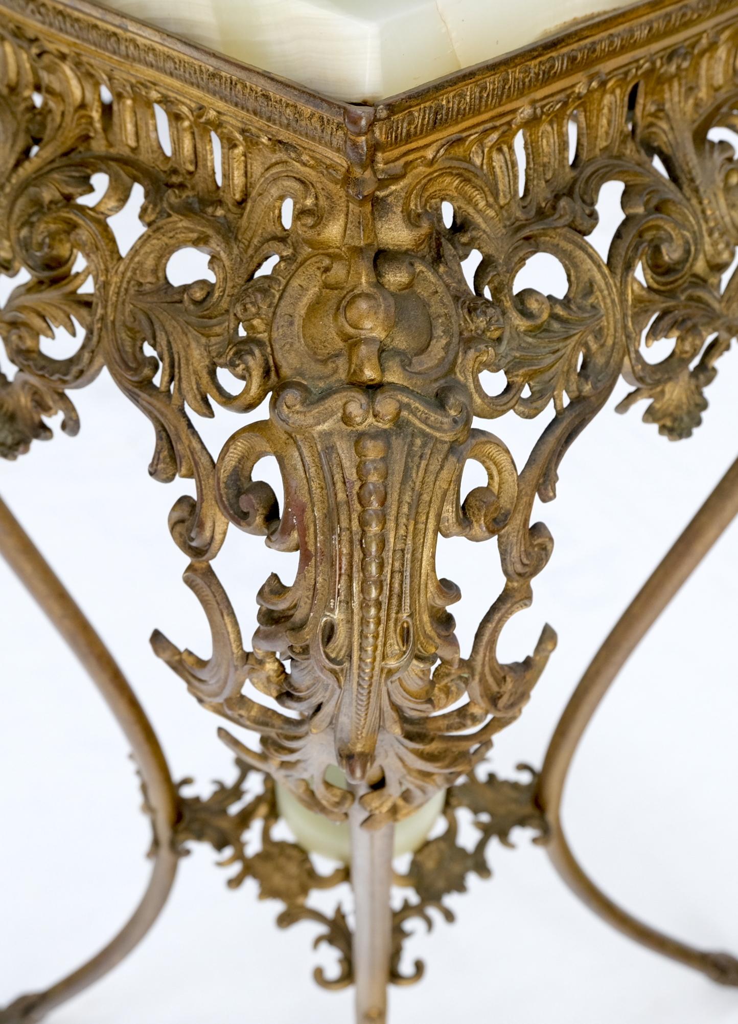 EstablishedLines Onyx Top Ornate Gilt Brass Base Lamp Table Stand Pedestal