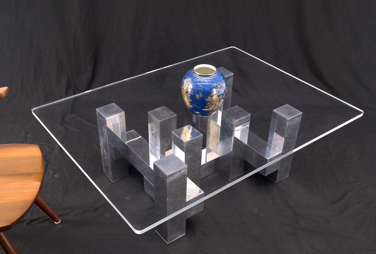 EstablishedLines Cityscape Aluminum Base Lucite Rectangle Top Rounded Corners Coffee Table