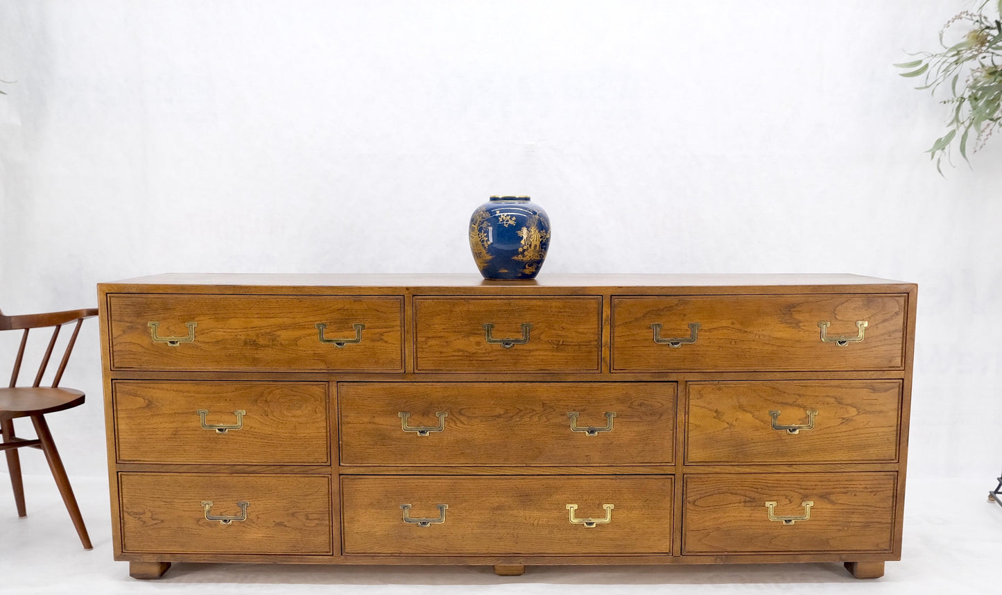 EstablishedLines Henredon Campaign Style 9 Drawers Brass Drop Pulls Long Dresser Credenza Mint!