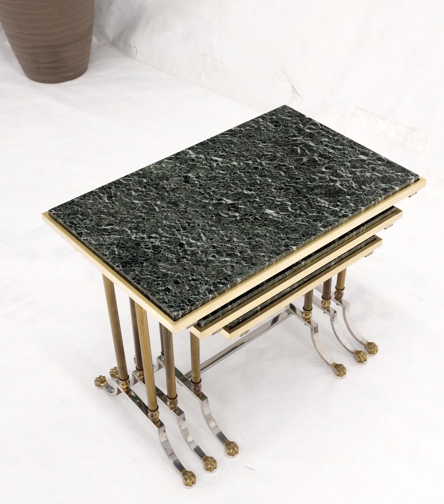 EstablishedLines Set of 3 Very Fine Metal Work Brass Chrome Marble Top Nesting Side End Tables