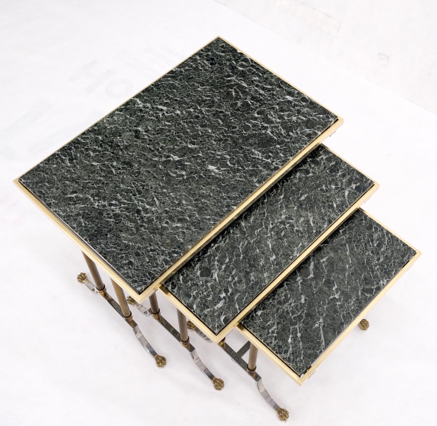 EstablishedLines Set of 3 Very Fine Metal Work Brass Chrome Marble Top Nesting Side End Tables