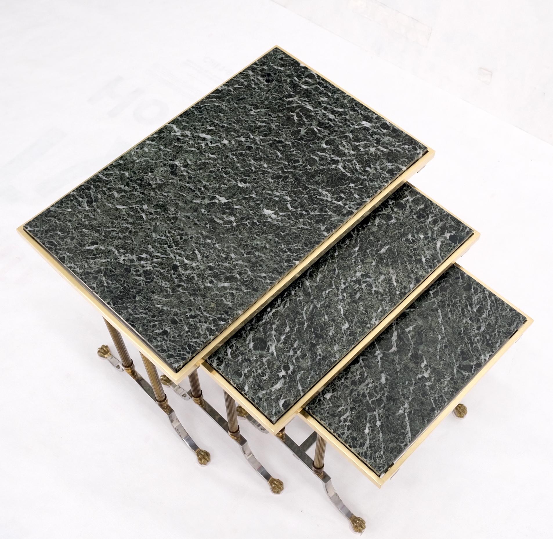 EstablishedLines Set of 3 Very Fine Metal Work Brass Chrome Marble Top Nesting Side End Tables