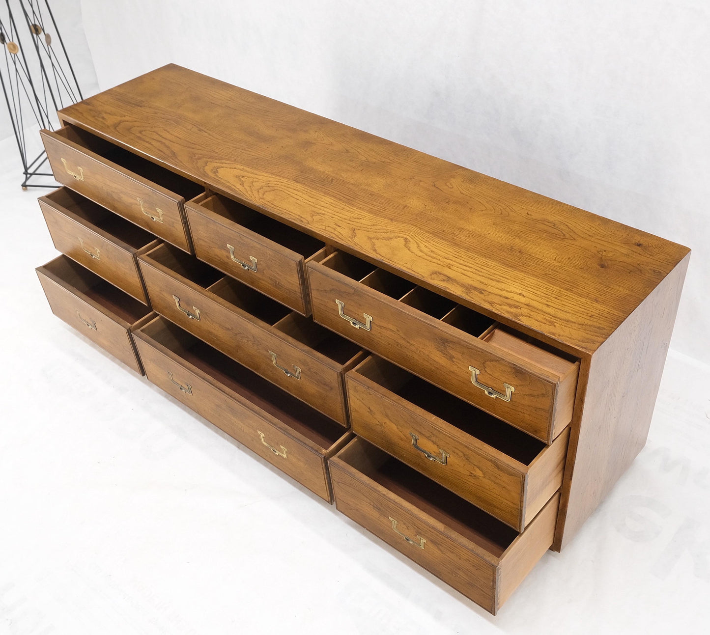 EstablishedLines Henredon Campaign Style 9 Drawers Brass Drop Pulls Long Dresser Credenza Mint!