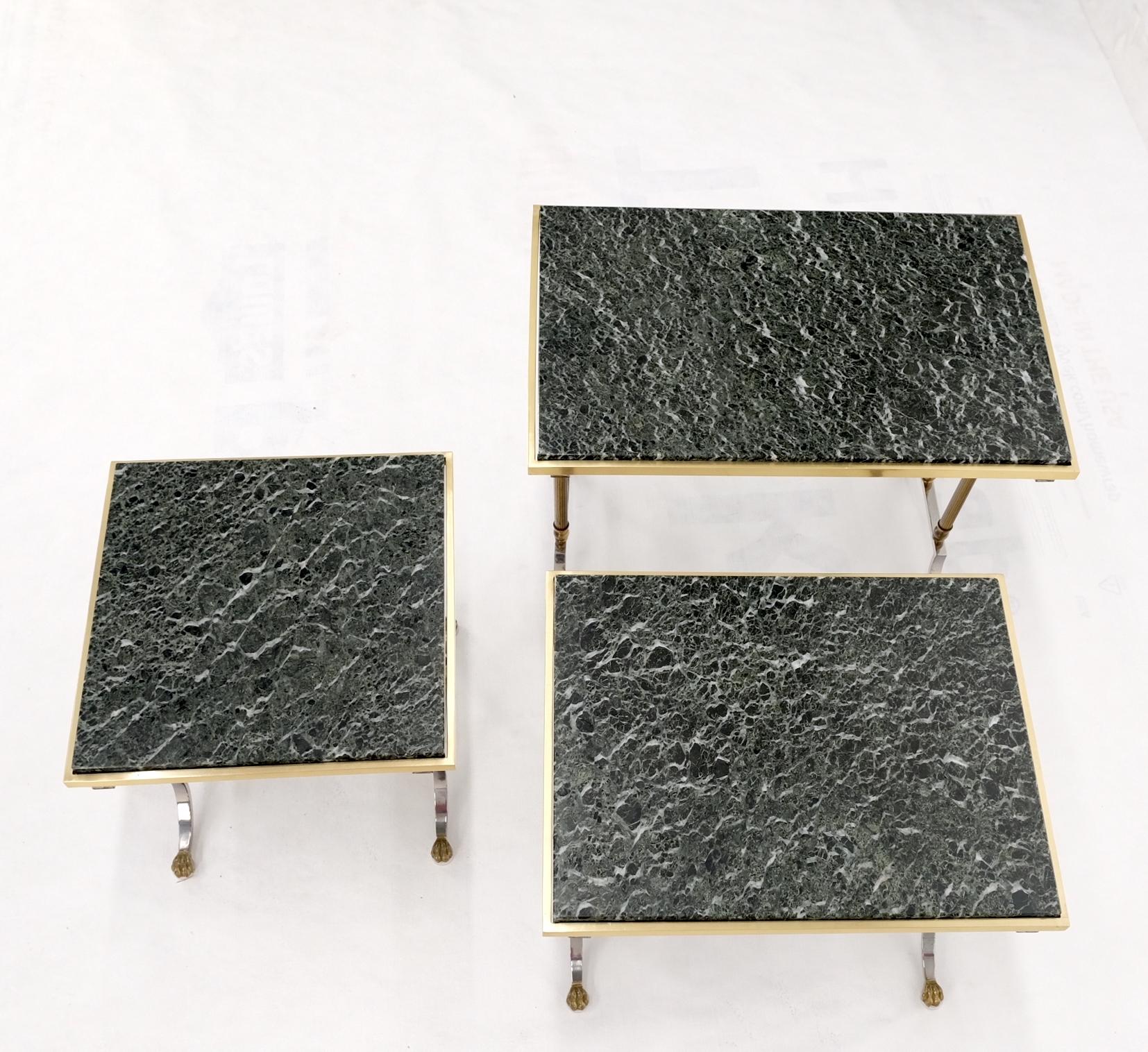 EstablishedLines Set of 3 Very Fine Metal Work Brass Chrome Marble Top Nesting Side End Tables