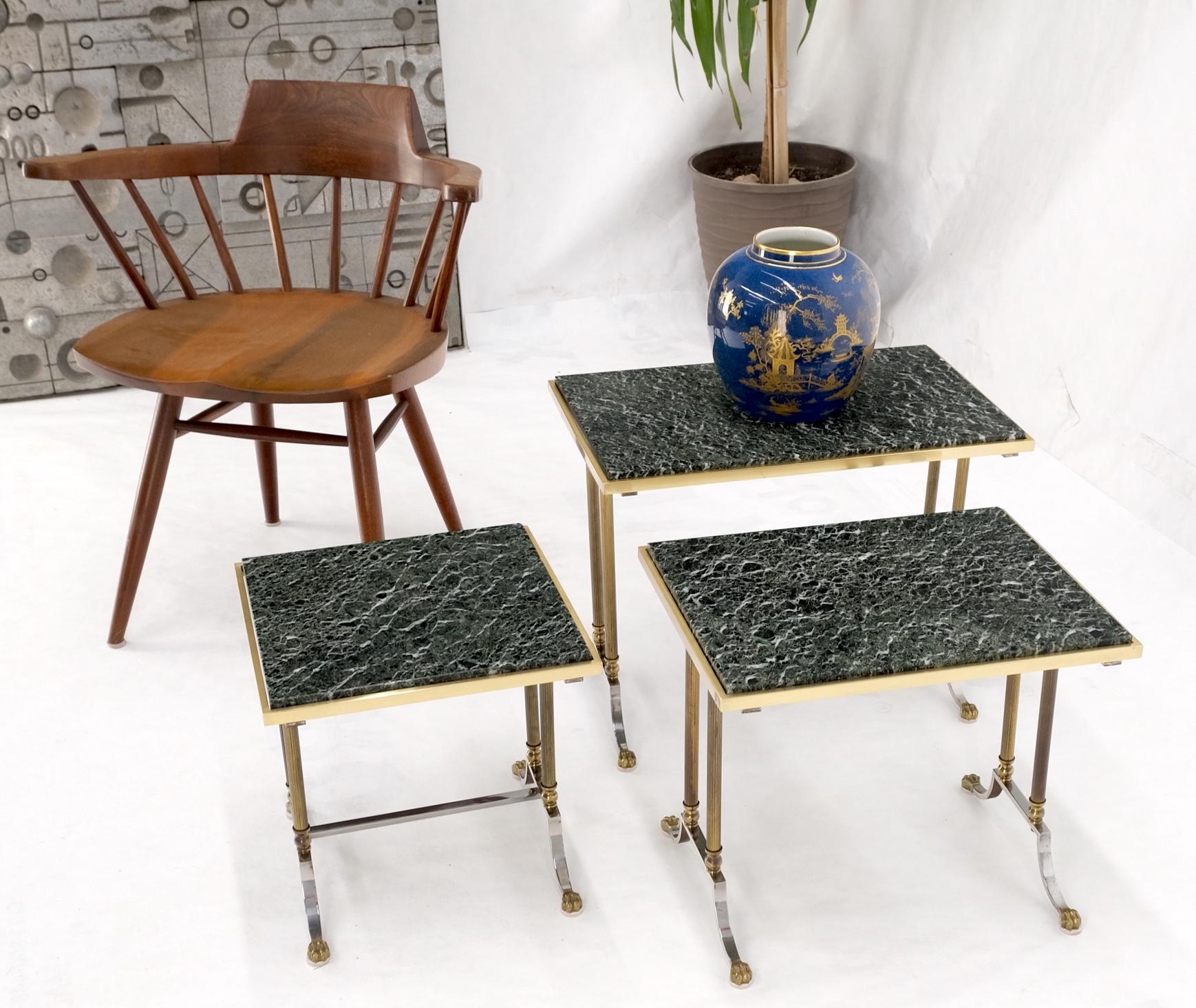 EstablishedLines Set of 3 Very Fine Metal Work Brass Chrome Marble Top Nesting Side End Tables