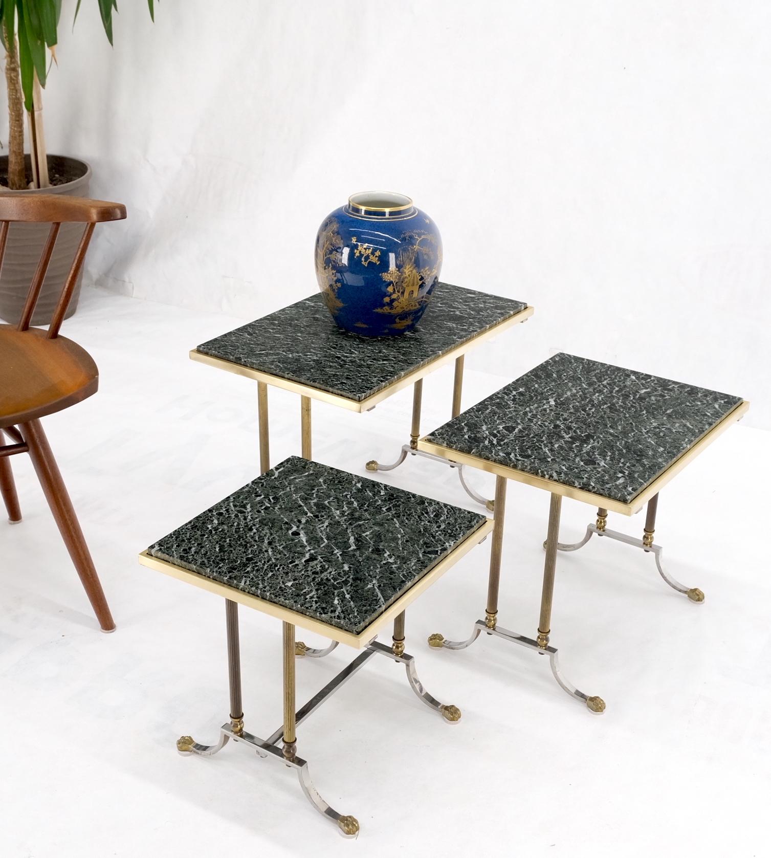 EstablishedLines Set of 3 Very Fine Metal Work Brass Chrome Marble Top Nesting Side End Tables