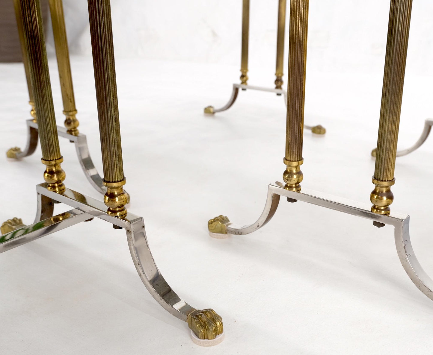 EstablishedLines Set of 3 Very Fine Metal Work Brass Chrome Marble Top Nesting Side End Tables