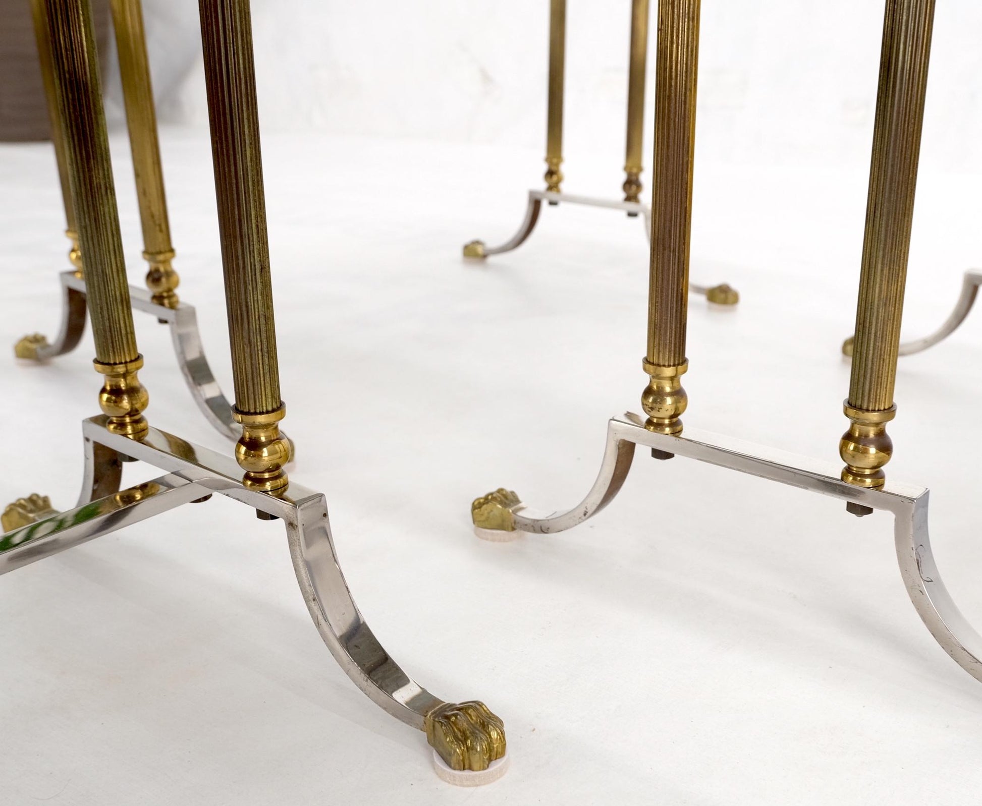 EstablishedLines Set of 3 Very Fine Metal Work Brass Chrome Marble Top Nesting Side End Tables