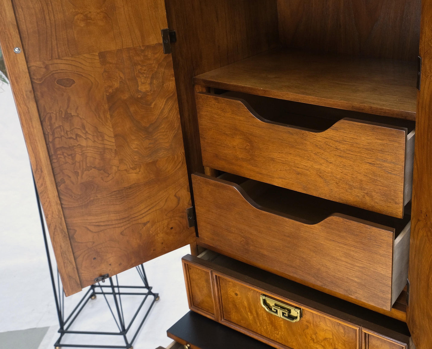 Thomasville Tall Tower Shape Highboy Dressers W/ Drawer Compartment Burl Wood