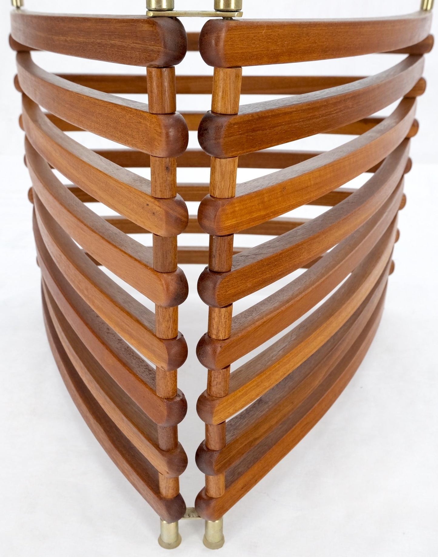 EstablishedLines Danish Mid-Century Modern Teak Slats Triangular Base Glass Top Coffee Table Mint