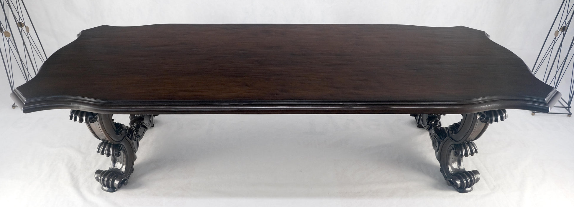 EstablishedLines Large 10' Long Heavily Carved Base Scroll Shape Thick Top Dining Table MINT