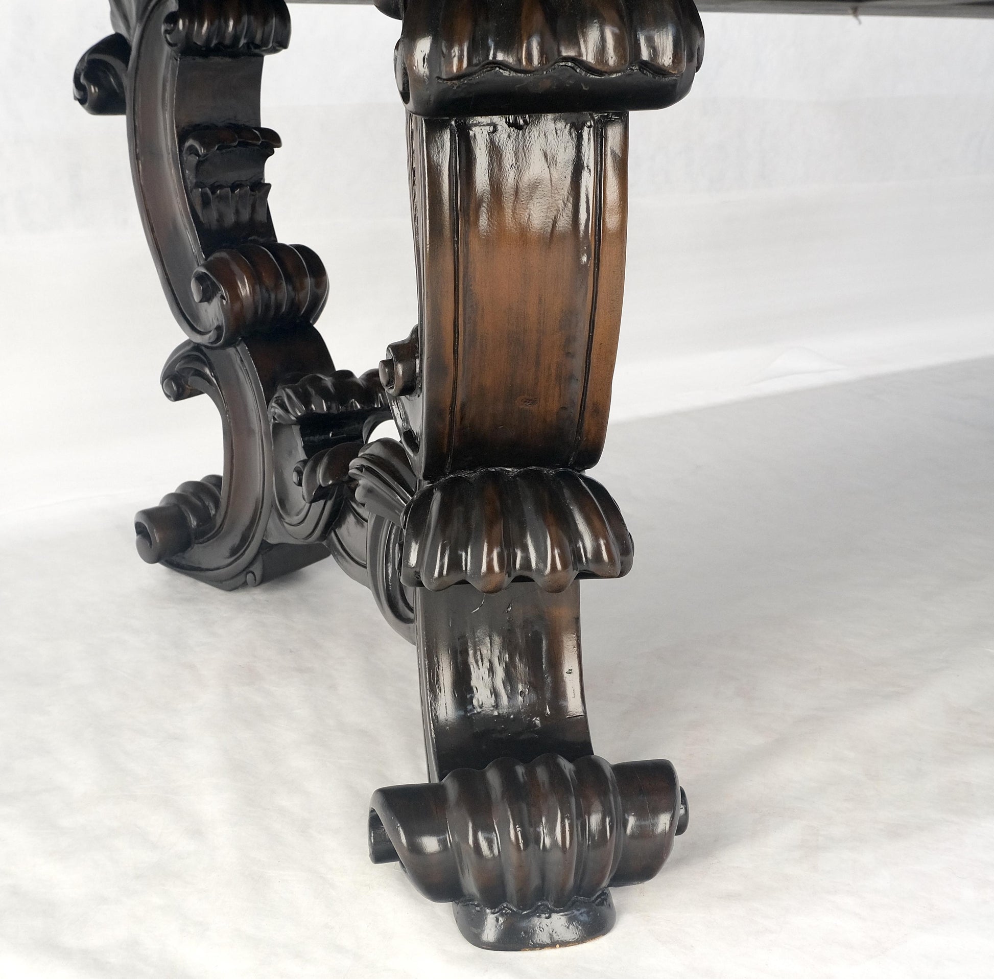 EstablishedLines Large 10' Long Heavily Carved Base Scroll Shape Thick Top Dining Table MINT