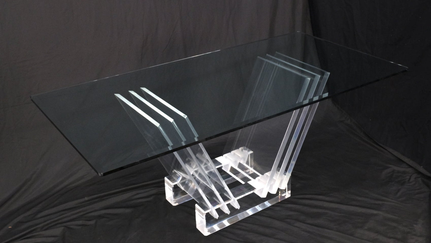 EstablishedLines Folding Collapsible Lucite Base Glass Top Mid-Century Modern Dining Table