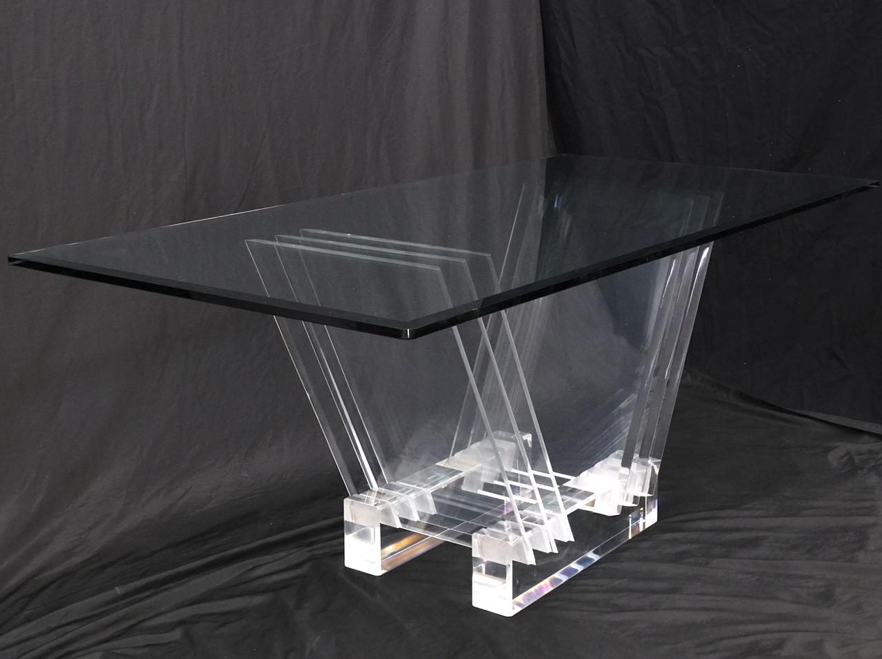 EstablishedLines Folding Collapsible Lucite Base Glass Top Mid-Century Modern Dining Table