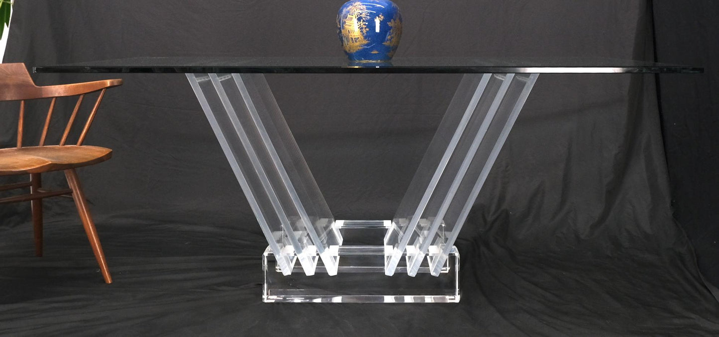 EstablishedLines Folding Collapsible Lucite Base Glass Top Mid-Century Modern Dining Table