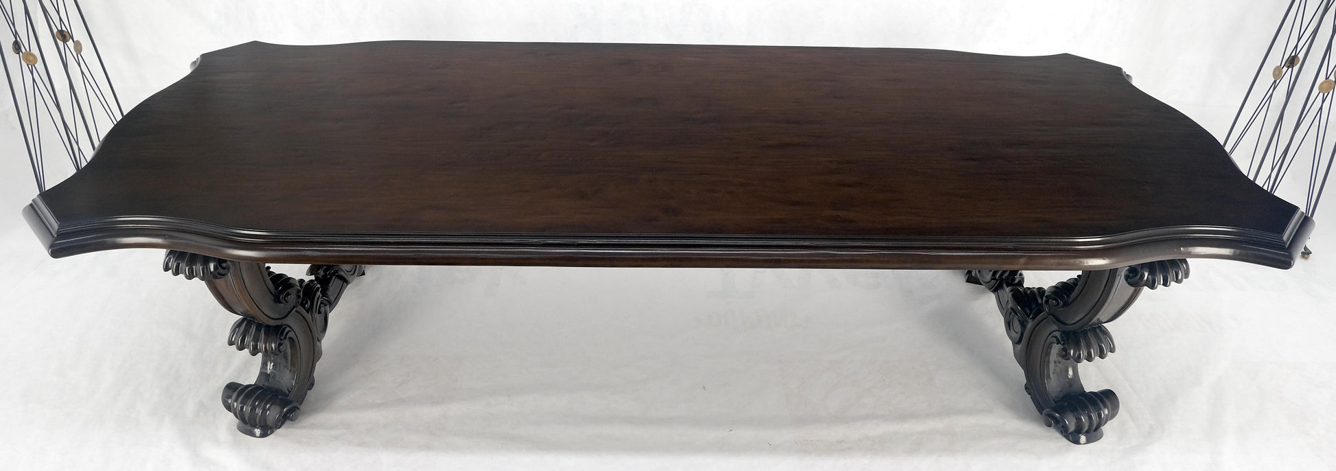 EstablishedLines Large 10' Long Heavily Carved Base Scroll Shape Thick Top Dining Table MINT