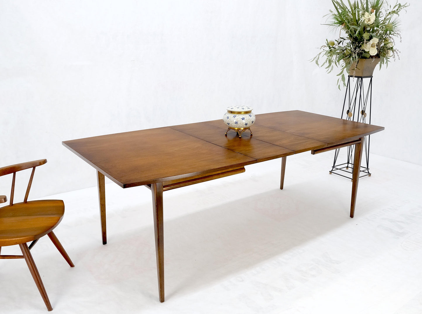 American Walnut Danish Mid Century Modern Style Dining Table 2 Extension Boards