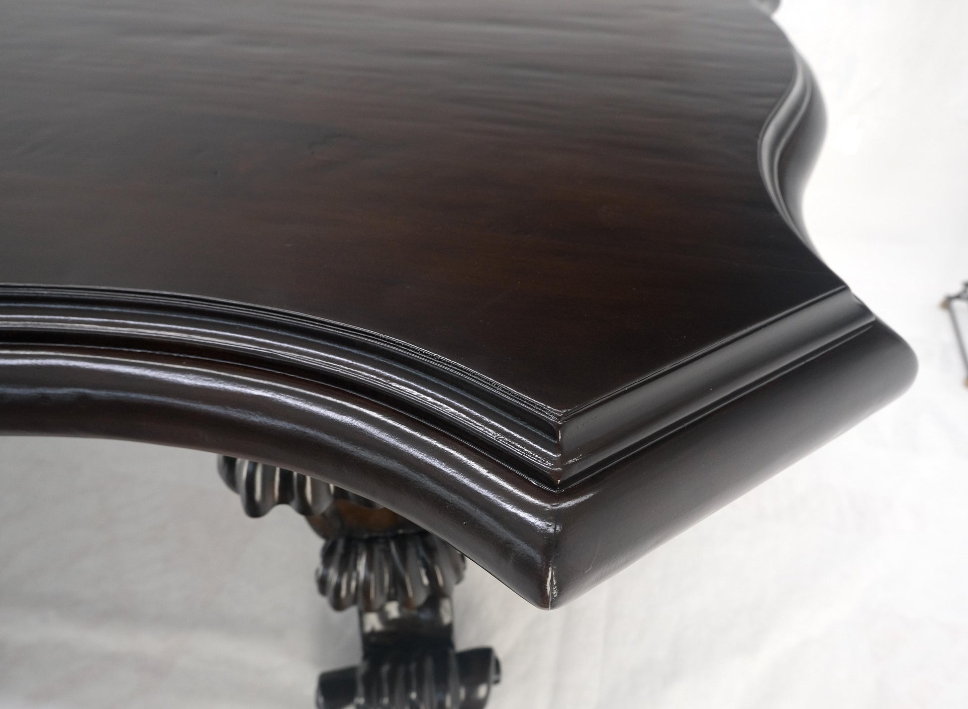 EstablishedLines Large 10' Long Heavily Carved Base Scroll Shape Thick Top Dining Table MINT