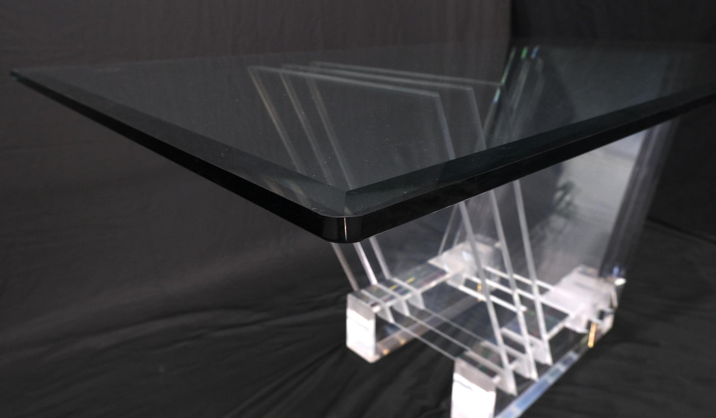 EstablishedLines Folding Collapsible Lucite Base Glass Top Mid-Century Modern Dining Table