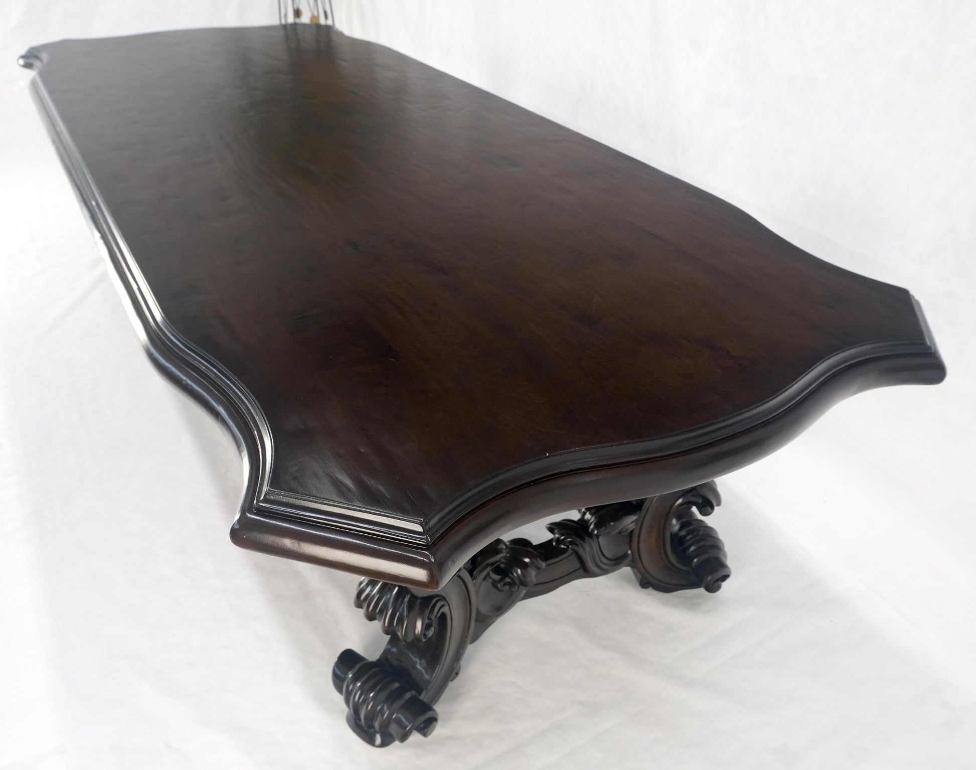 EstablishedLines Large 10' Long Heavily Carved Base Scroll Shape Thick Top Dining Table MINT