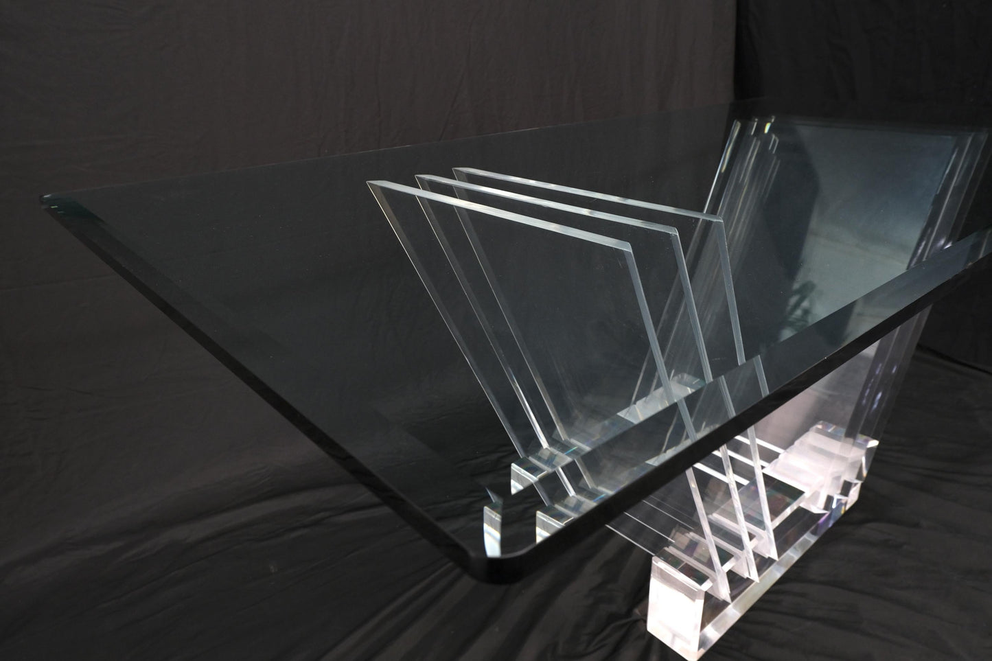 EstablishedLines Folding Collapsible Lucite Base Glass Top Mid-Century Modern Dining Table