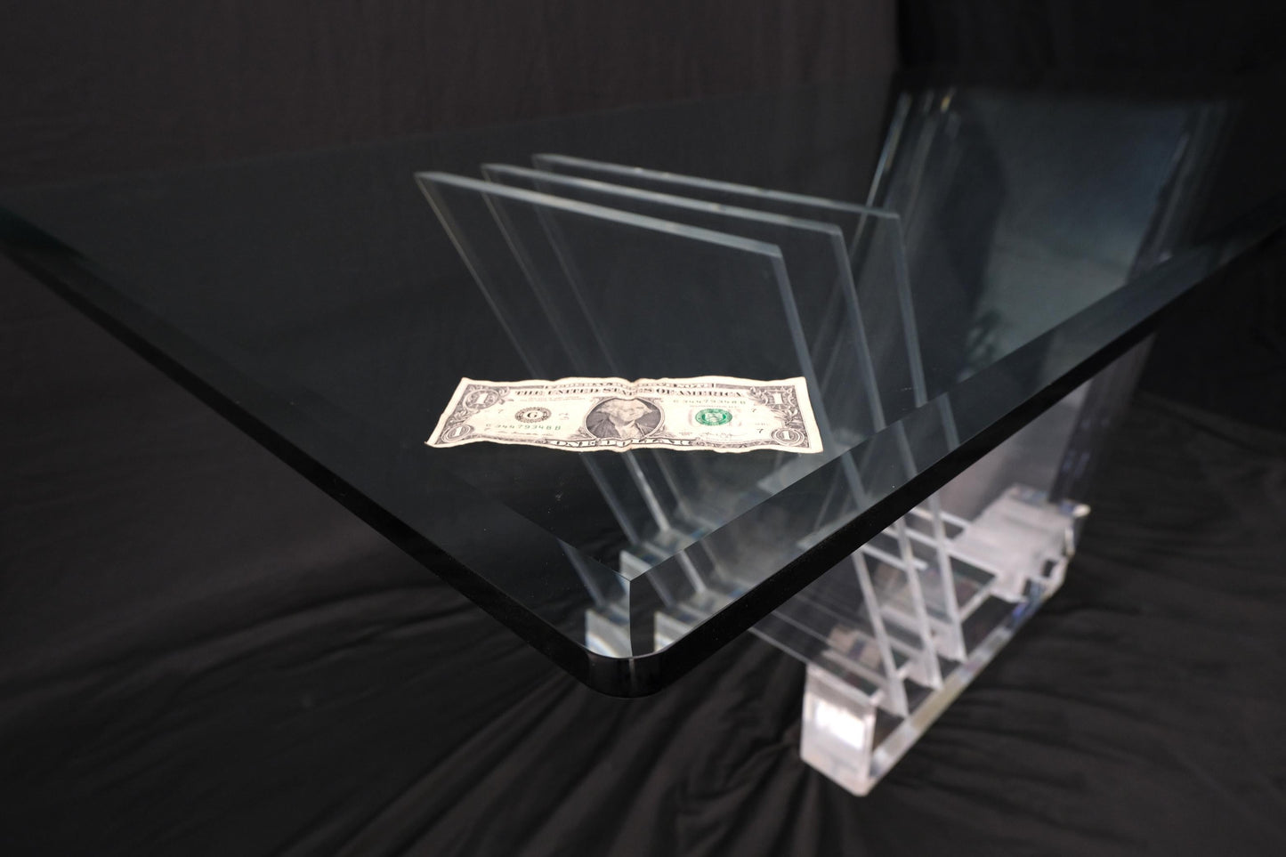 EstablishedLines Folding Collapsible Lucite Base Glass Top Mid-Century Modern Dining Table