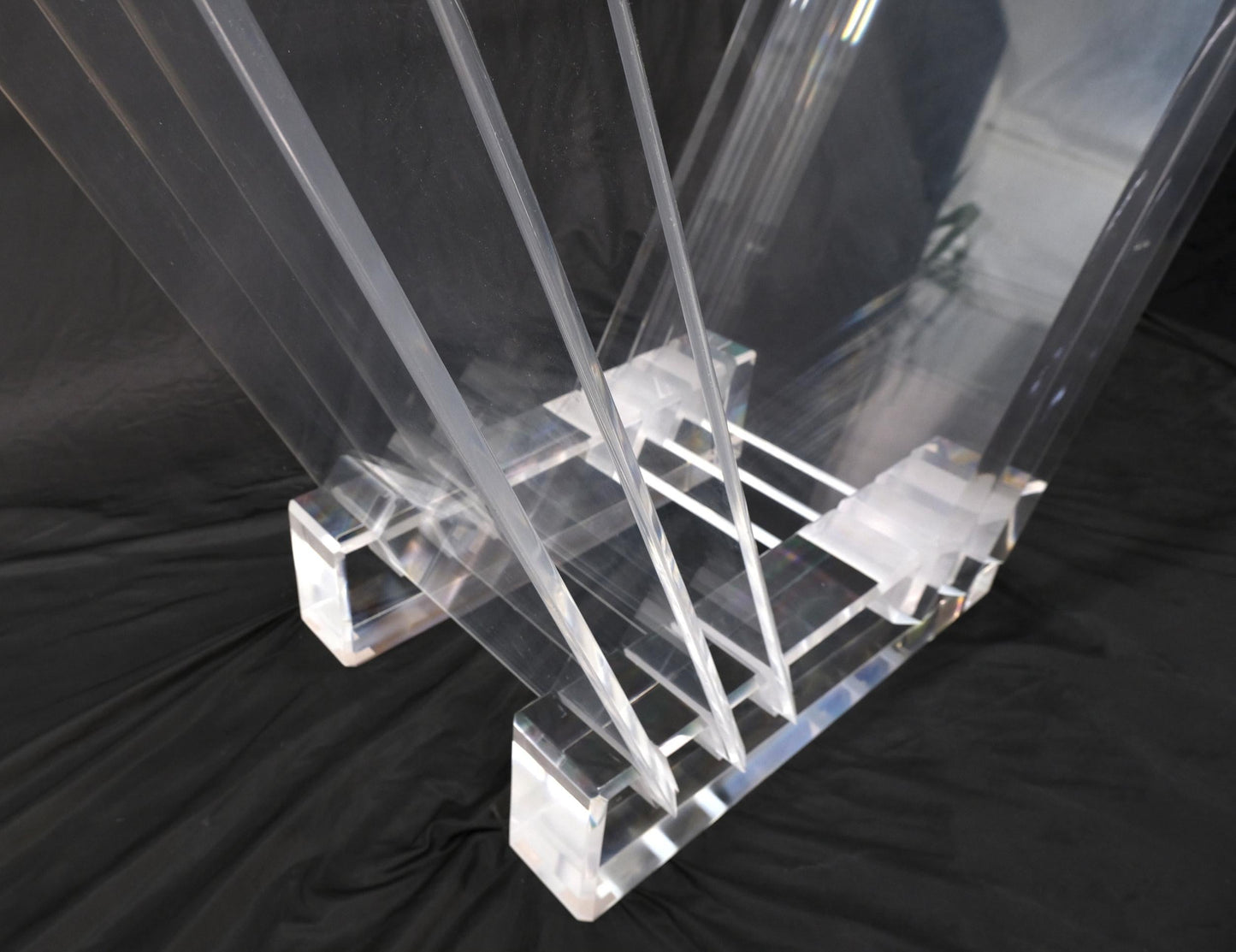 EstablishedLines Folding Collapsible Lucite Base Glass Top Mid-Century Modern Dining Table