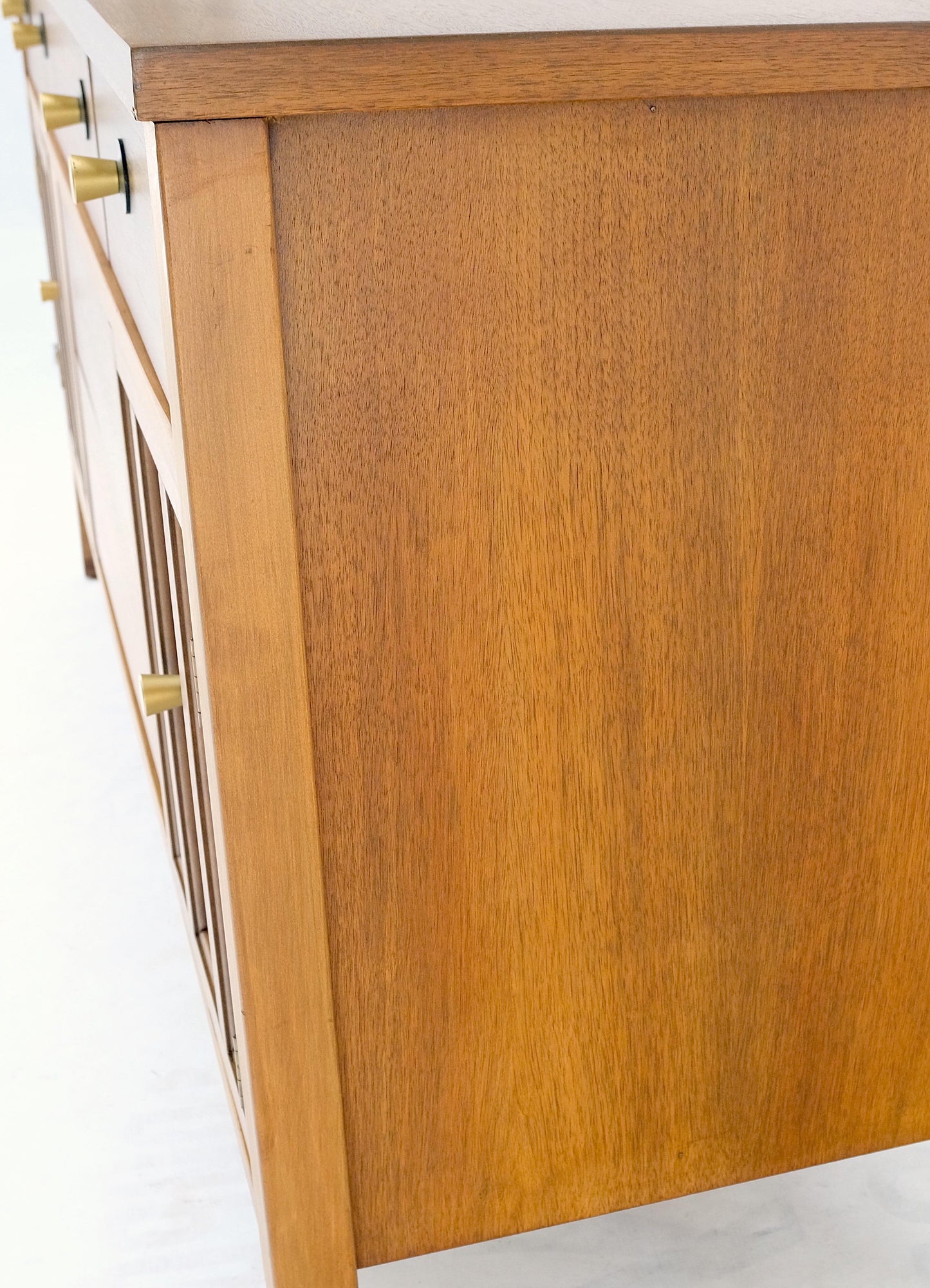 EstablishedLines American Walnut Dresser Credenza 4 Drawers Two Door Compartment Brass Pulls MINT