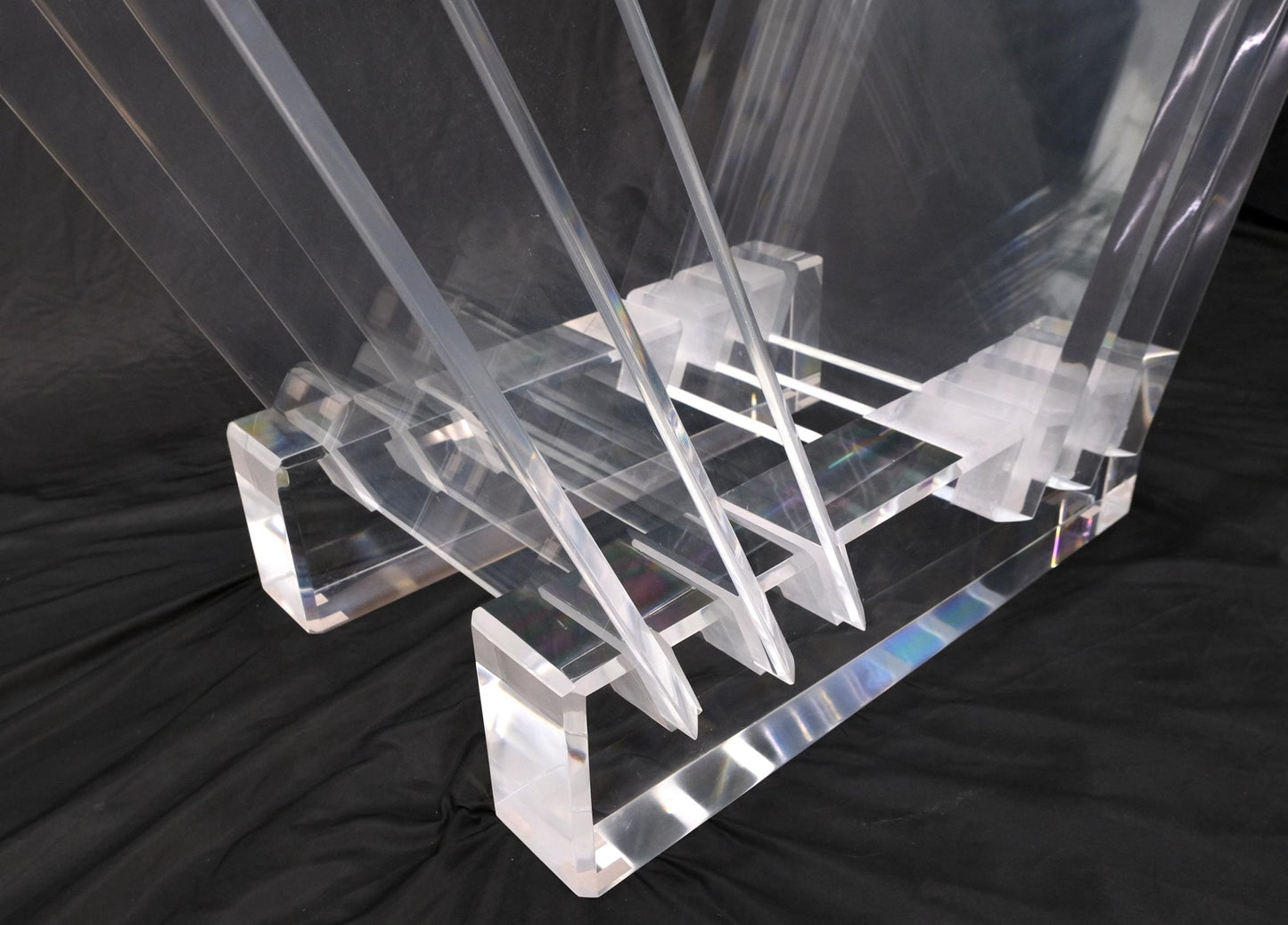 EstablishedLines Folding Collapsible Lucite Base Glass Top Mid-Century Modern Dining Table
