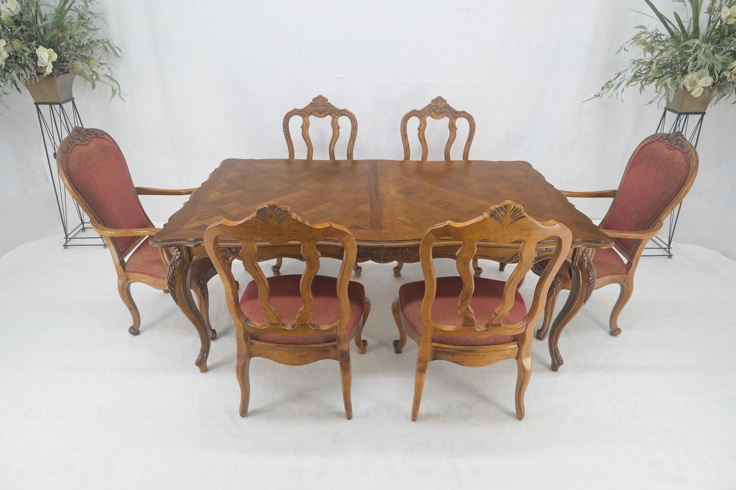 EstablishedLines Country French Parquetry Top Table 6 Dining Chairs 2X22" Extension Board Leafs