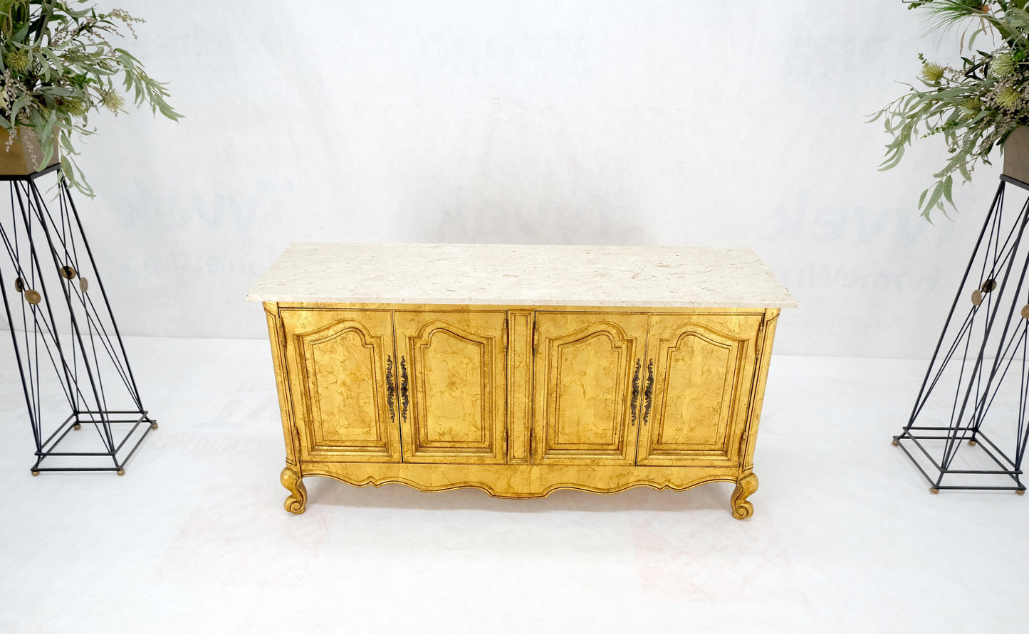 EstablishedLines Gold Gilt Finished Back Marble Top Double Door Server Credenza Dresser MINT!