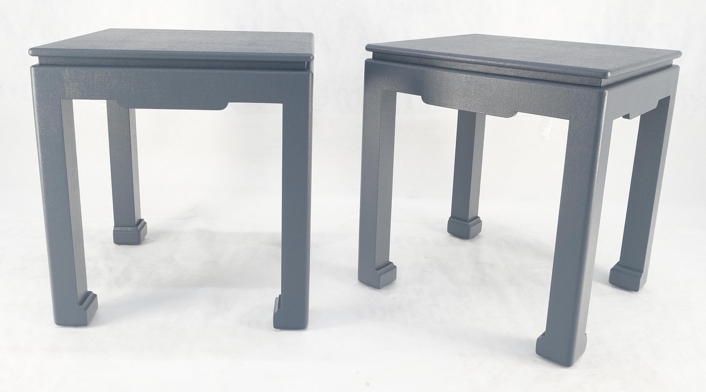 EstablishedLines Pair 28"H Lacquered Linen Cloth Light Grey Square End Side Occasional Tables