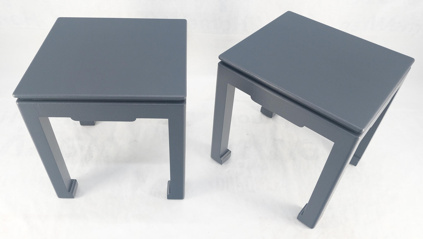 EstablishedLines Pair 28"H Lacquered Linen Cloth Light Grey Square End Side Occasional Tables