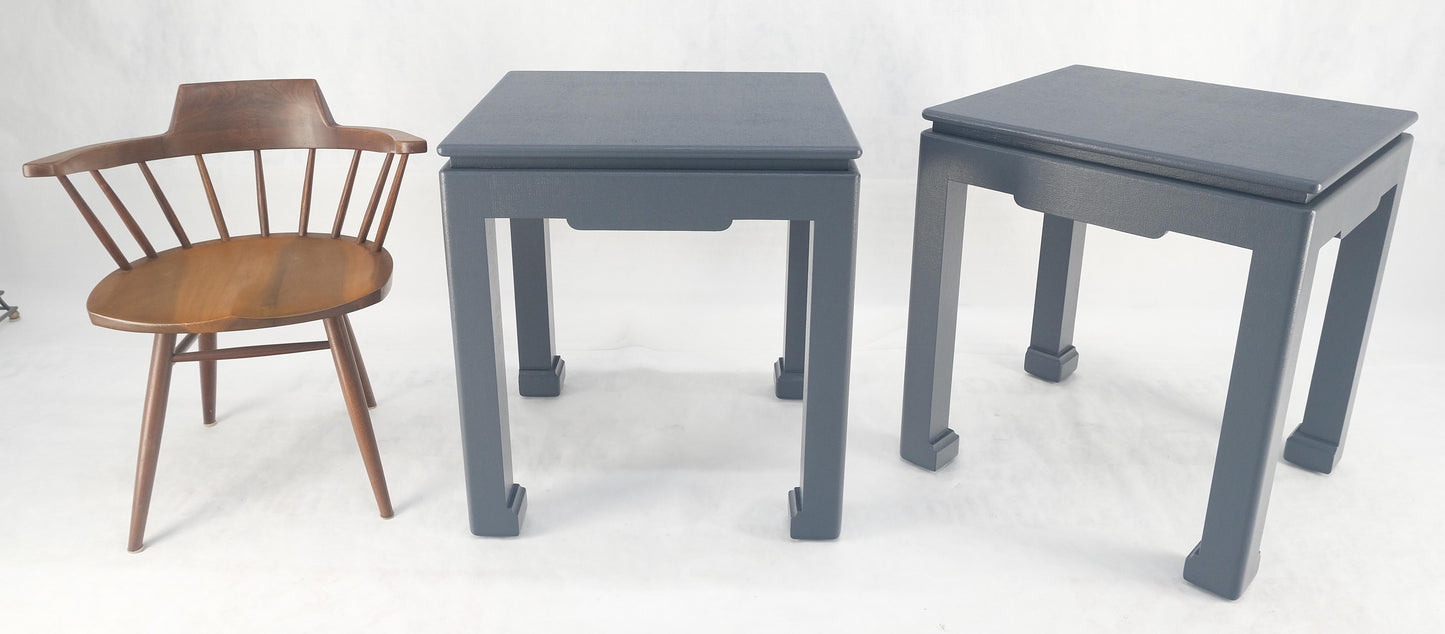 EstablishedLines Pair 28"H Lacquered Linen Cloth Light Grey Square End Side Occasional Tables