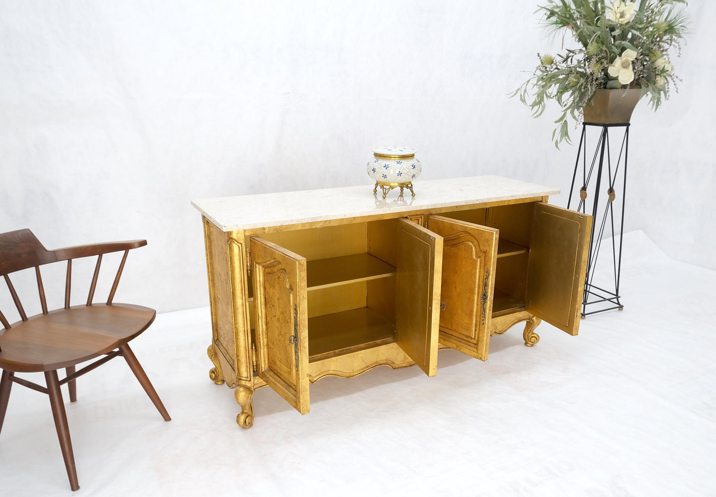 EstablishedLines Gold Gilt Finished Back Marble Top Double Door Server Credenza Dresser MINT!