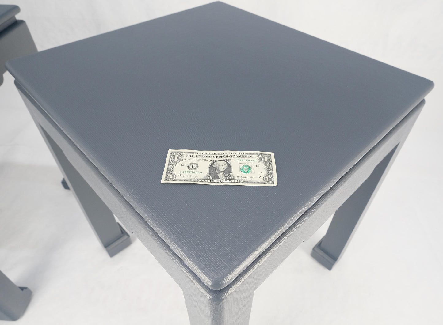 EstablishedLines Pair 28"H Lacquered Linen Cloth Light Grey Square End Side Occasional Tables