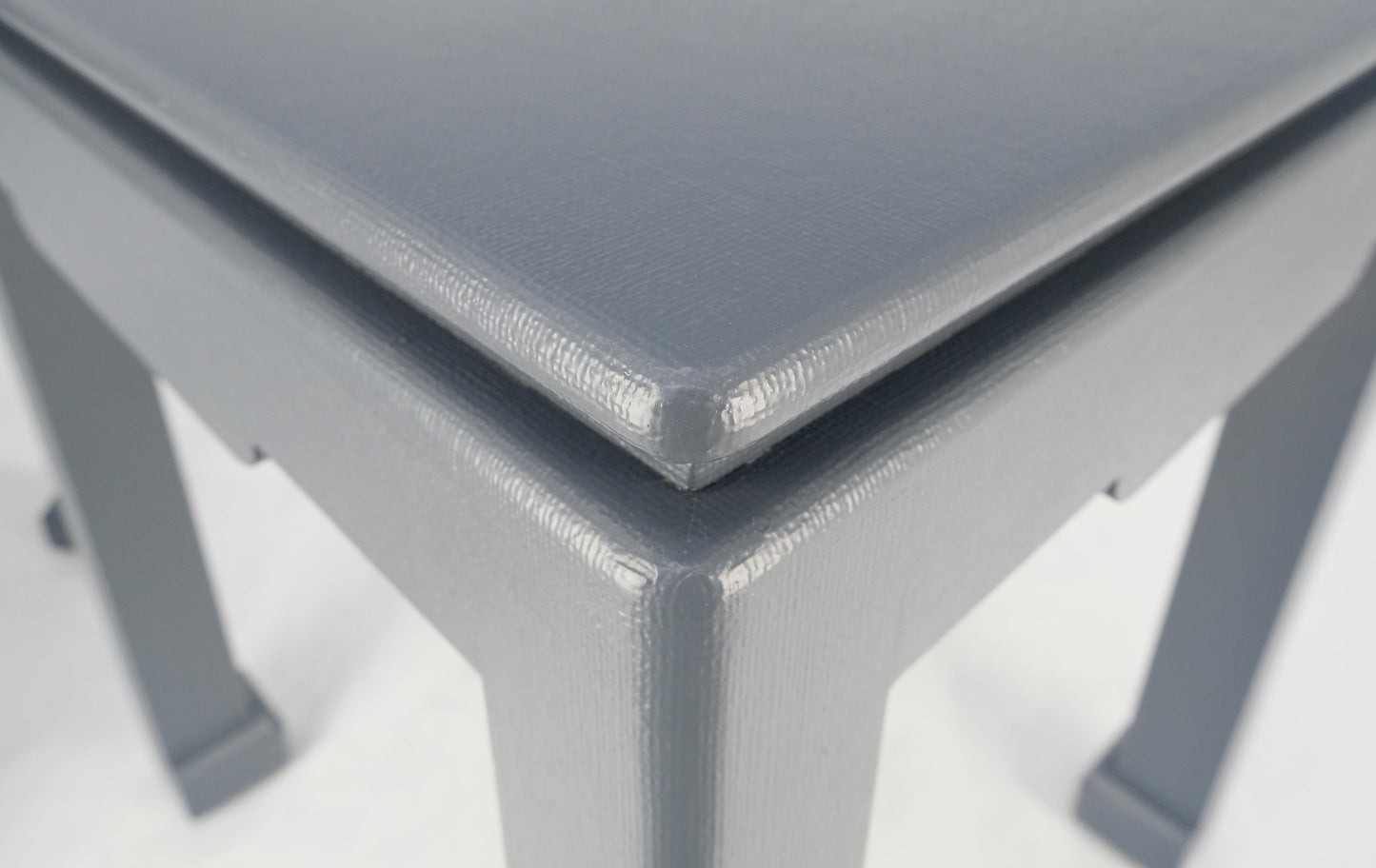EstablishedLines Pair 28"H Lacquered Linen Cloth Light Grey Square End Side Occasional Tables