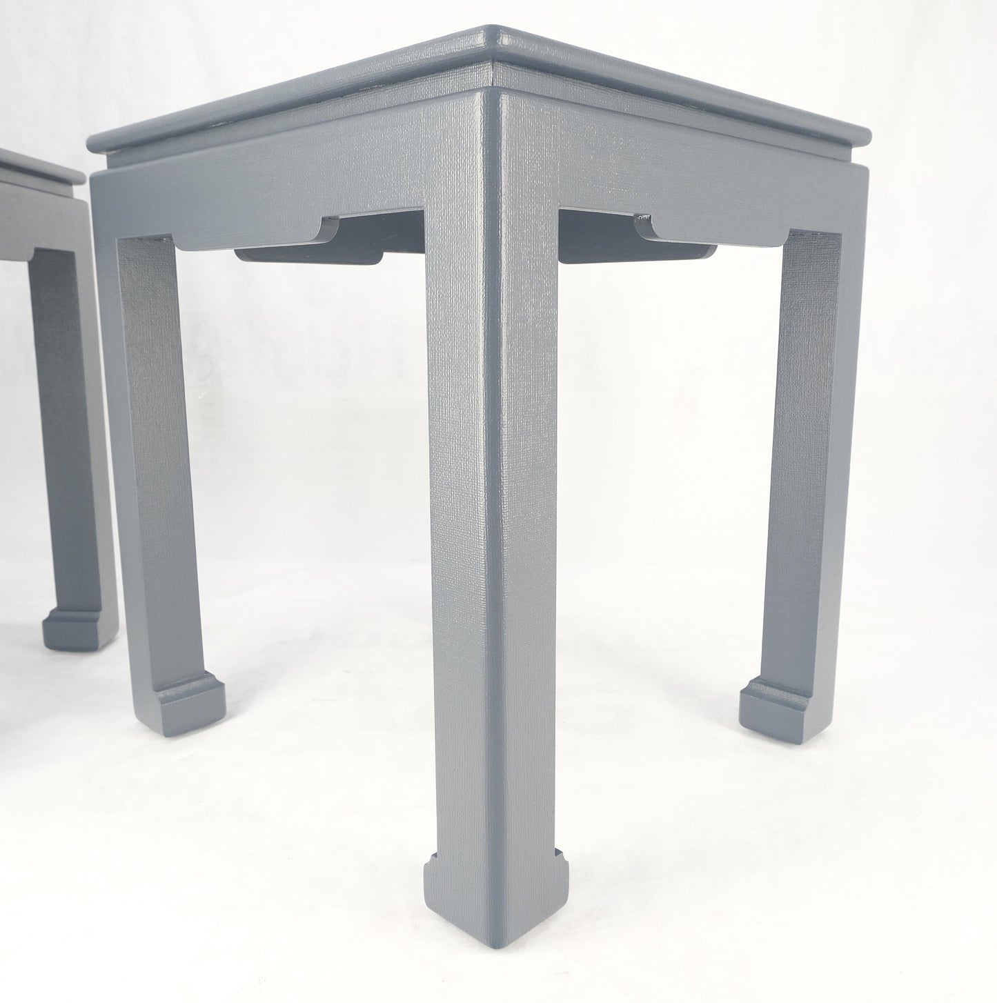 EstablishedLines Pair 28"H Lacquered Linen Cloth Light Grey Square End Side Occasional Tables