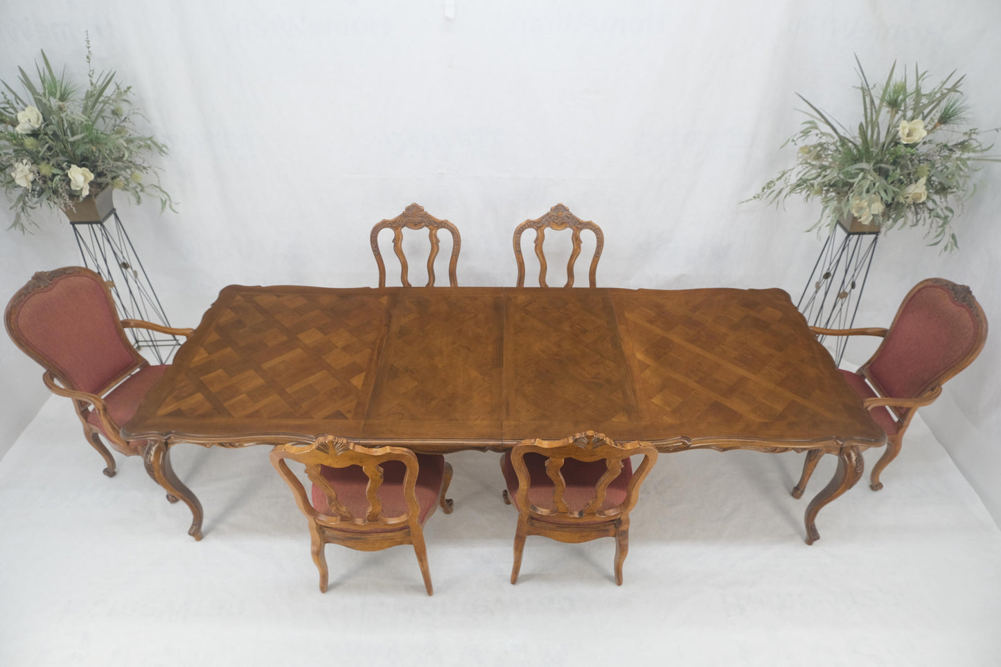 EstablishedLines Country French Parquetry Top Table 6 Dining Chairs 2X22" Extension Board Leafs